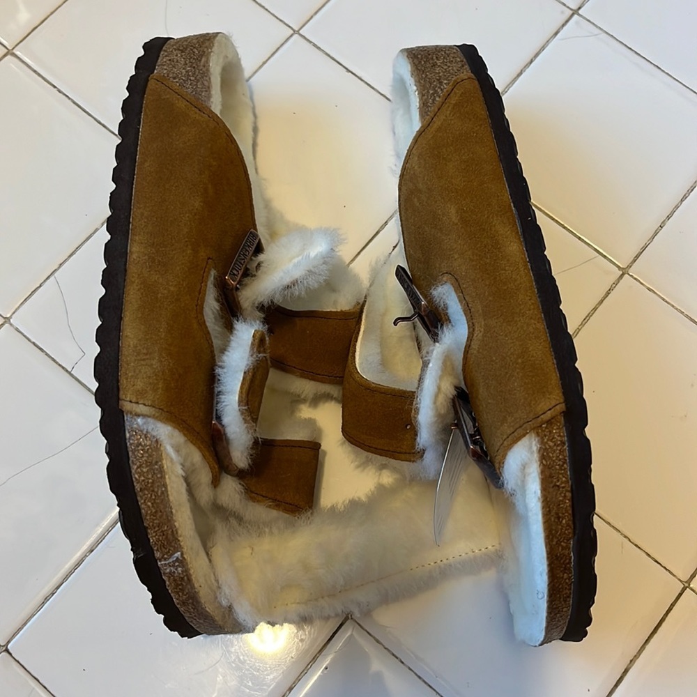 NWT Birkenstock Arizona Shearling Suede Leather Size 10 Mink Suede. - Picture 9 of 16